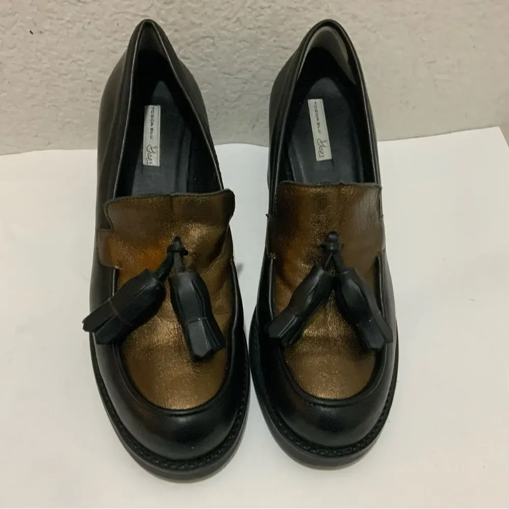 Tosca Blu tassel  Shoe bronze black leather Size 41 EUR / 9 US